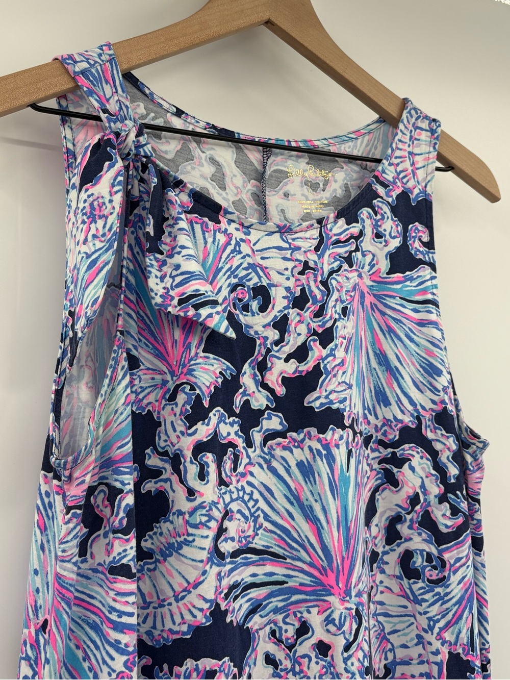 Lilly Pulitzer Luella Swing Dress L Deep Sea Navy Shells Bells Pima Cotton - Picture 8 of 13